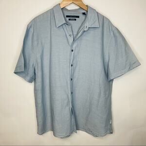 Perry Ellis Blue Linen Shirt Short Sleeve Sz XXL